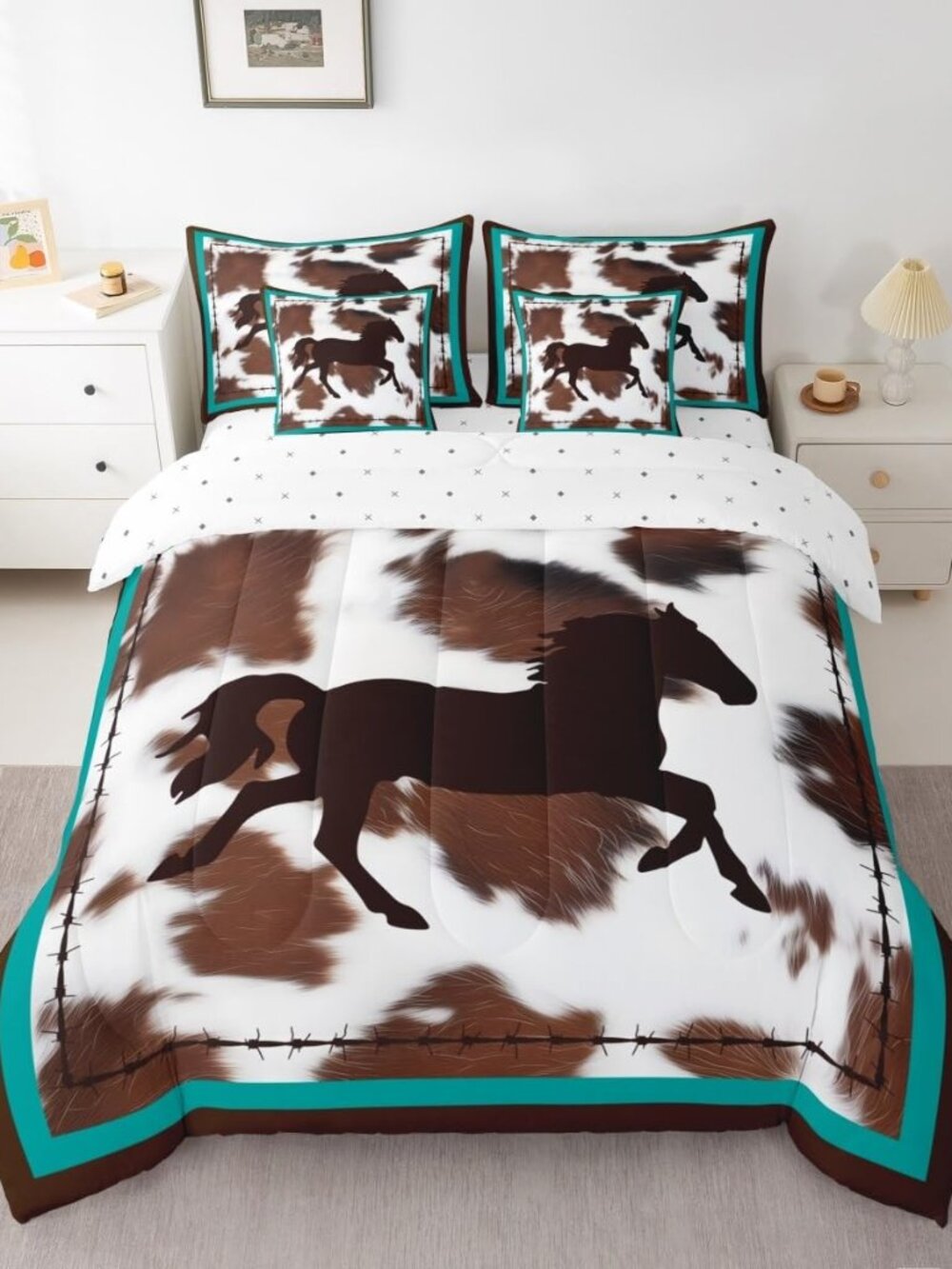 Horse Cowboy Cowhide Comforter Set Full Size Bedding